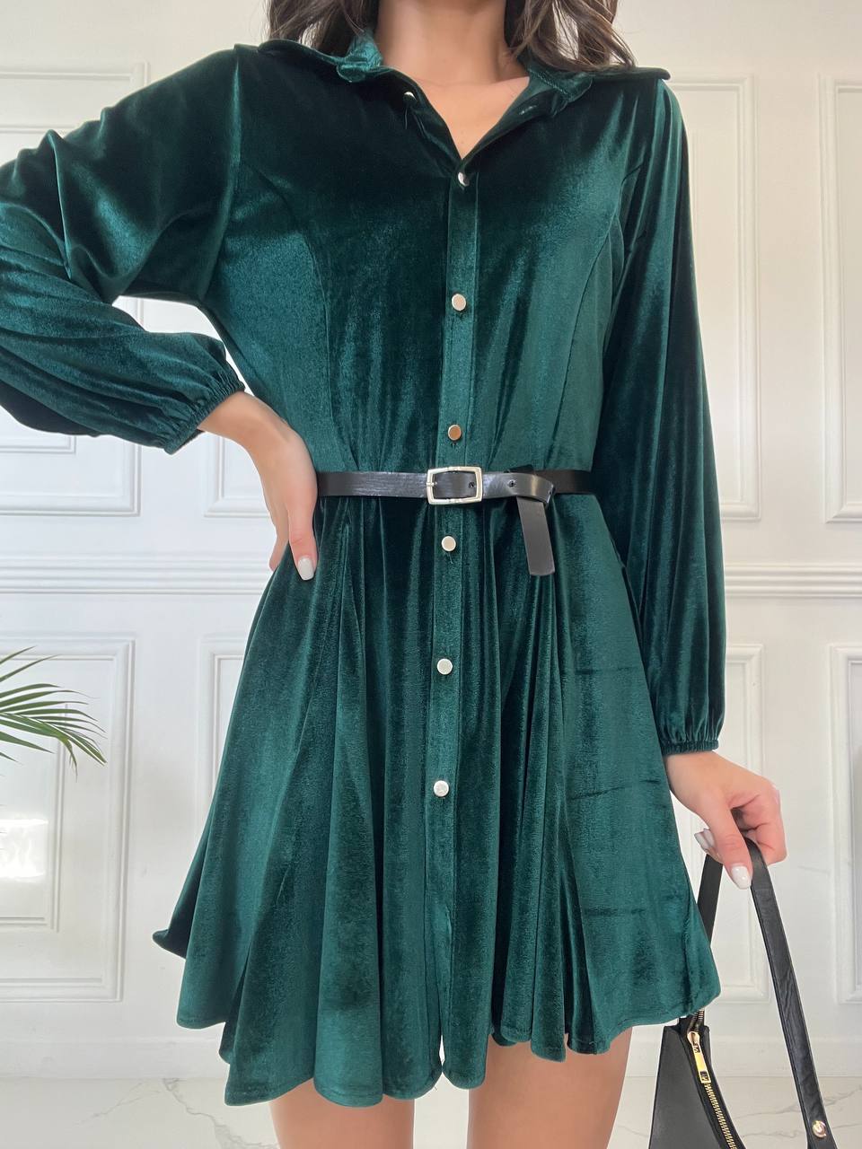 Fit & Flare Long Sleeve Dress Green