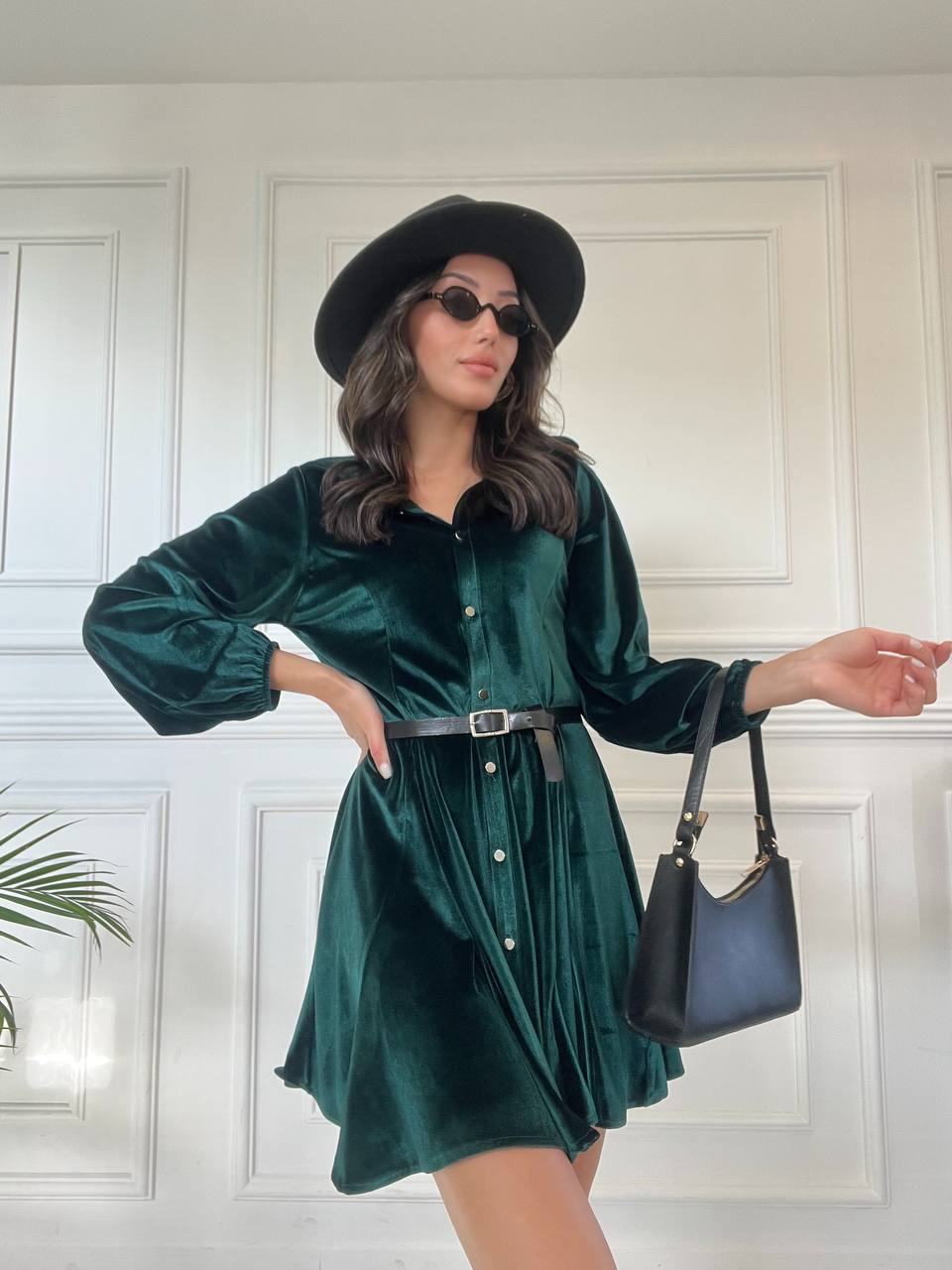 Fit & Flare Long Sleeve Dress Green